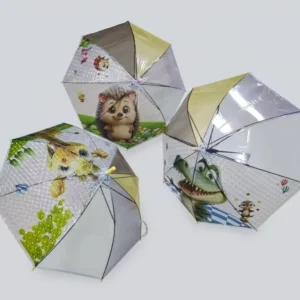 Customized Cartoon Rainy Day Kids Transparent 3D POE Clear 8-Rib Umbrella for Children
