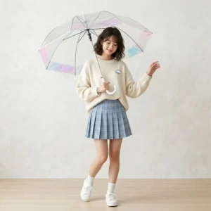 Customized Children’s Holographic Iridescent Transparent POE Laser Rainbow 8K Ribs Straight Long Handle Umbrella