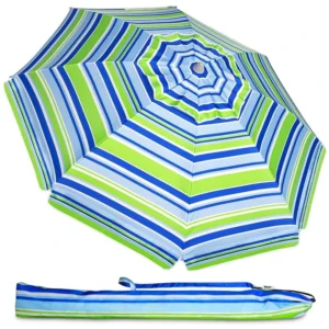 Customized Classic Manual Striped 1.8M Dual-Folding CE Certified Polyester Beach Umbrella with Tilt Aluminum Pole and Carry Case