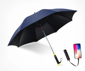 Customized Color Summer Sun-Blocking Golf Fan Umbrella, USB Battery Powered