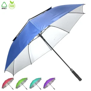 Customized Double Layer Air Vented Golf Umbrella Auto Opening with Logo Prints Double Wind Resistant Straight Umbrella