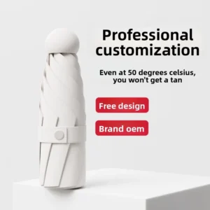 Customized High end Women’s Five fold Mini Capsule Manual Sun Umbrella Windproof Telescopic Design Black Sunscreen Sunshade