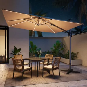 Customized Large Solar LED Warm Light Hanging Garden Patio Umbrella