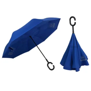 Customized Logo 23-Inch Blue Straight Inverse Reverse Umbrella 8-Rib C-Handle Double-Layer Pongee Fiberglass