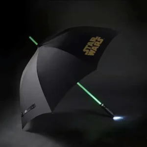 Customized Logo Branded LED Flashlight Straight Shaft Umbrella Wind-Proof Manual Coloured Handle Shining Effect Promotional Item