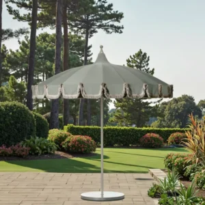 Customized Logo Outdoor Pagoda Shape Waterproof Polyester Beach Parasol Folding Garden Vintage Fringe Umbrella With Tassels