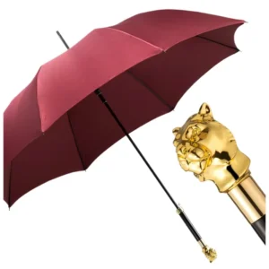 Customized Metal Leopard Head Wooden Handle Straight Umbrella Wind Resistant Alloy