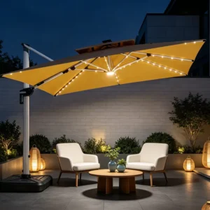 Customized Modern LED Aluminum Outdoor Sun Umbrella with Waterproof Anti-UV Foldable Design for Hotel Beach Patio & Garden Use