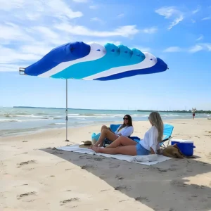 Customized Outdoor Beach Umbrella Wind-powered Seaside Quick-opening Nylon Canopy Portable Sun Protection