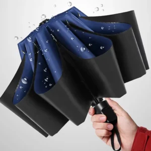 Customized Promotional Reverse Three Fold Manual Umbrellas with Black Coating Business Gifts