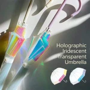 Customized Street-Shooting Dome Glittering Holographic Iridescent Arch POE Transparent Straight Long-Handled Business Gift Umbrella