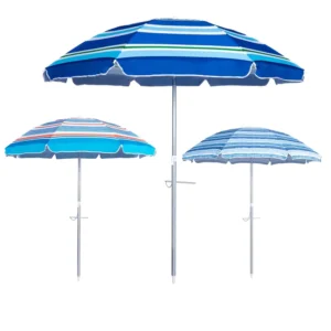 Customized Striped Big Heavy Duty Fiberglass Frame Beach Umbrella Parasols With Sand Anchor Tilt Outdoor Sun Umbrellas