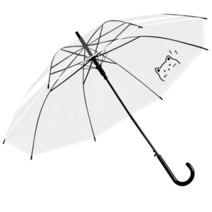 Customized Transparent Long-Handle POE Stainless Steel Manual Umbrella for Adults and Children