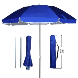 Customized Two-Fold Outdoor Beach Parasol Umbrella with Metal Tilt, Portable, Silver Coating