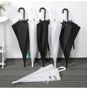 Customized White Wedding Umbrella 8-Rib Windproof Straight Stick Umbrella with Company Logo Black Clear