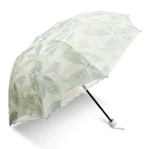 Cute 2-Layer Ladies Wedding Parasol with Lace Embroidery New Design Black Coating Polyester Umbrella