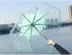 Cute 3-Fold Sakura Transparent Rain Umbrella Girls Clear POE Folding Flowers PVC Sakura Transparent Umbrella
