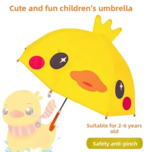 Cute 8ribs Fiberglass Frame Safe Anti-Pinch Manual Open Curved Handle Cartoon Kids Straight Umbrella with Animal Ears