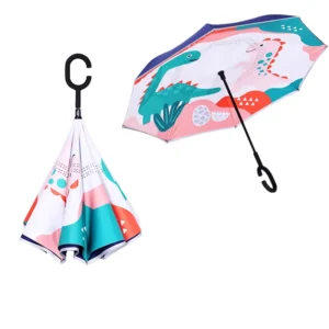 Cute Animal Print Children’s Straight Umbrella 190T Pongee Fabric C Handle Hands Free Manual Umbrella American Style Gift