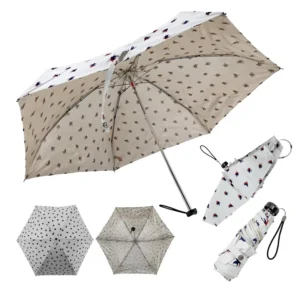Cute Bird Manual Four-Folding Compact Umbrella Mini Gold Coated Pongee Fabric Glossy Handle Customized Logo for Gifts and Travel