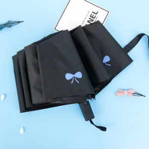 Cute Bow Print Folding Umbrella Black Coating UV Protection Waterproof Sun Rain Portable Ladies Umbrella Custom Logo