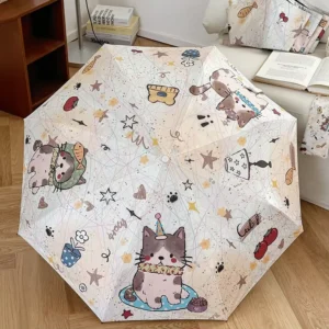 Cute Cartoon Cat Folding Umbrella Custom Print Logo Promotional Gift Animal Print Sun Rain Umbrellas