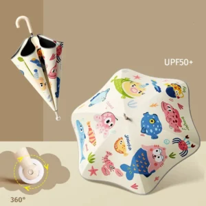 Cute Cartoon Children Kids Roller Wheel Umbrella Child’s Reflective Rounded Corner Umbrella for School