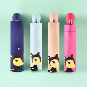 Cute Cartoon Light Portable Little Deer Kids Umbrella Automatic Folding Umbrella Black Glue Advertising Umbrella Custom logo