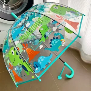 Cute Cartoon Semi-Automatic EVA Transparent Fiberglass Windproof Children’s Straight Umbrella for Boys