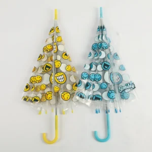 Cute Children’s Straight Umbrella with Little Yellow Face Design Manual Opening for Back to School