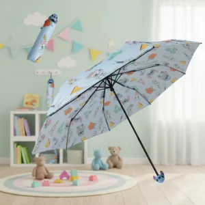 Cute Classic 3D Handle Pongee Manual Foldable Auto Open Button Sun & Rain Umbrella IP Pattern Portable UV Protection Parasol
