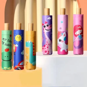 Cute Design Cartoon Mermaid Princess Travel Kids Folded Umbrella Children’ Anti UV 3 Folding Wooden Umbrella