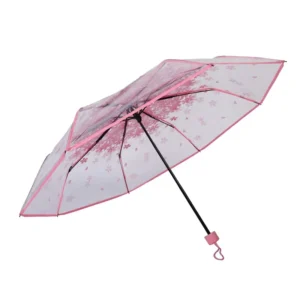 Cute Flower Printed Clear Iron Tube Three-Folding Umbrella for Adults Business Gifts Travel Use