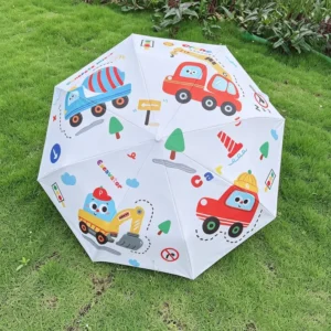 Cute Kids Cartoon Construction Vehicle Umbrella with Fully Automatic Closure for Back to School Gift