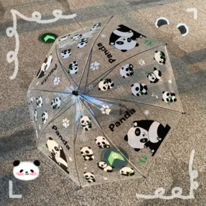 Cute Panda Long handled Transparent Umbrella High Value Fashionable Convenient Automatic Ins style Umbrellas Kindergarten Kids