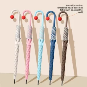 Cute Red Nose Non-slip Girl’s Heart Curved Hook Safe Rounded Reflective Strip Straight Umbrella
