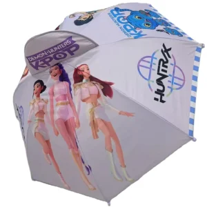 Cute Star K-POP 8K Children’s Rain Umbrella, Waterproof Cartoon Cover, Straight Panel, Semi-Automatic, Black Coating