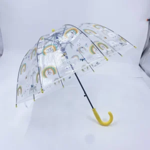 Cute Transparent Cartoon Rainbow Manual Open Umbrella Promotional Version Children’s Metal Frame Plastic Handle Straight Classic