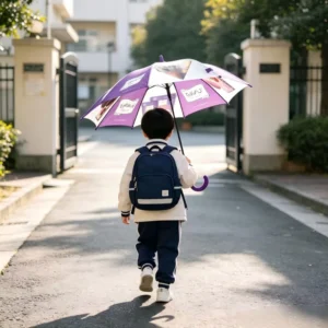 Cute Umbrella Kids Metal Frame Lightweight Sturdy Waterproof Cartoon Print Safety Tips School Outdoor Umbrella