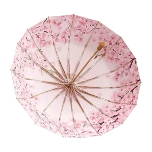 D5897 Chinese-Style Vintage 3-Fold 16-Rib Oversized UV-Protection Sun and Rain Floral Parasol