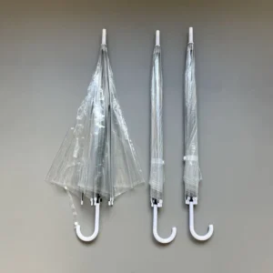 D5947 Custom Logo Transparent Plastic White Straight Umbrella Long Handle