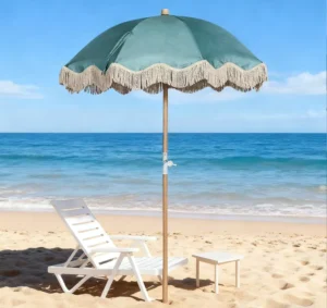 DC-BU-066 200 cm Modern Waterproof Wooden Hotel Outdoor Beach Umbrella with Tilt and Tassels