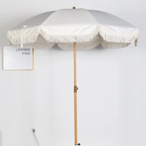 DC-BU-068 Waterproof Lightweight Aluminum Foldable Beach Umbrella with Tassels and Sun Protection