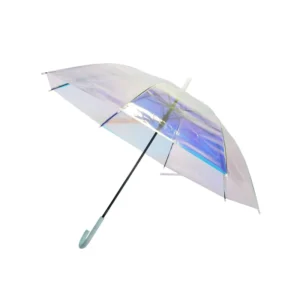 DD1225 Transparent Rain Colorful Reflective Light POE Long Handle Clear Rainbow Umbrella