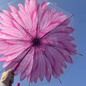 DD1264 Large Floral Print Windproof Clear PVC Straight Umbrella with Long Handle