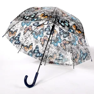 DD1594 Mexican Style Birdcage Clear Butterfly Umbrella Kids Straight Parasol Transparent PVC