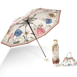 DD2453 Summer Vinyl Sun Umbrellas Mini 3 5 Fold Rain Paraguas UV Protect Print Flower Umbrella With Bag