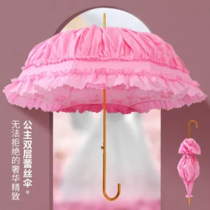 DD2683 Factory Lolita Lace Princess UV Protection Automatic Parasol for Women and Girls, Wedding Photography