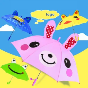 DD2726 Open Straight Stick Umbrella with Whistle J-Handle 3D Animal Kids Cartoon Design