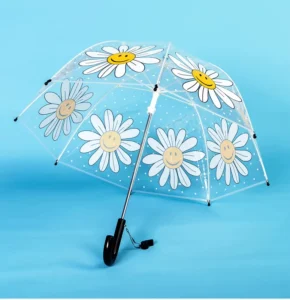 DD2812 Cartoon Flower Daisy Clear POE Stick Rain Umbrella for Children Ages 3-8